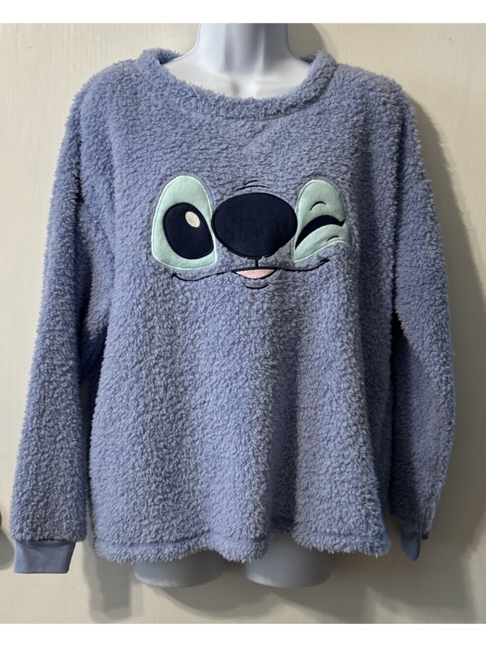 Disney Stitch Faux Fur Sherpa Sleepwear Sweatshirt Blue Size L